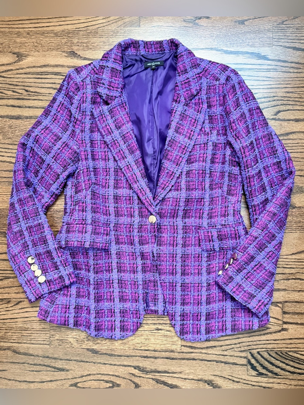 Area Stars Ana Purple Plaid Tweed Blazer Jacket - size medium - Picture 5 of 9